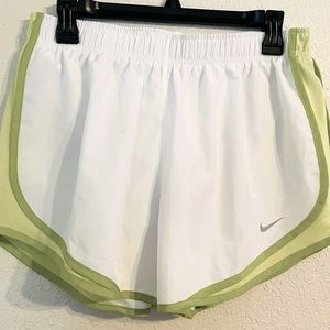 Nike size Large athletic Dri-Fit shorts. White w/green trim